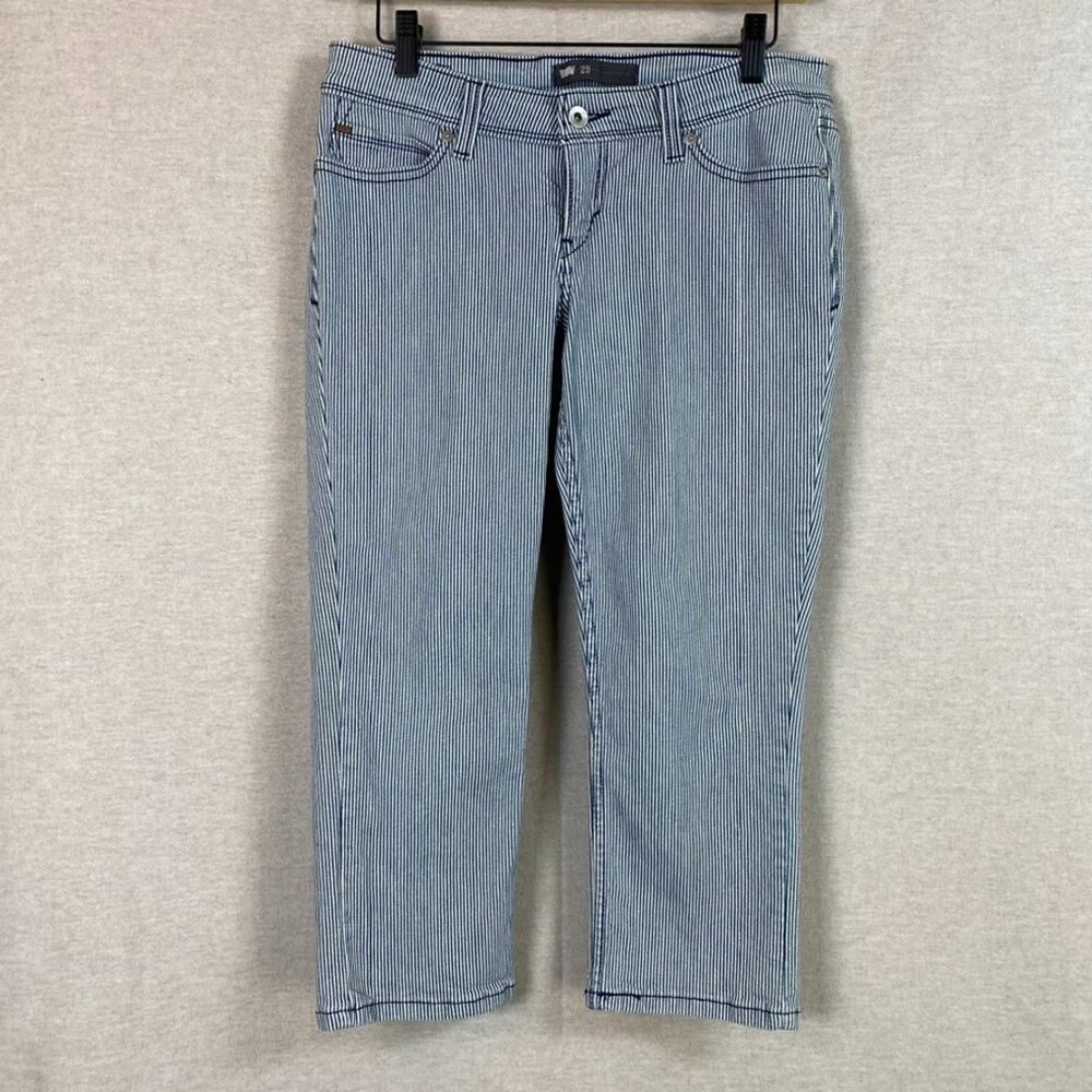 Levis Womens Seersucker Cropped Jeans Capris Size 29 Skinny Pinstripe Preppy - Picture 1 of 11